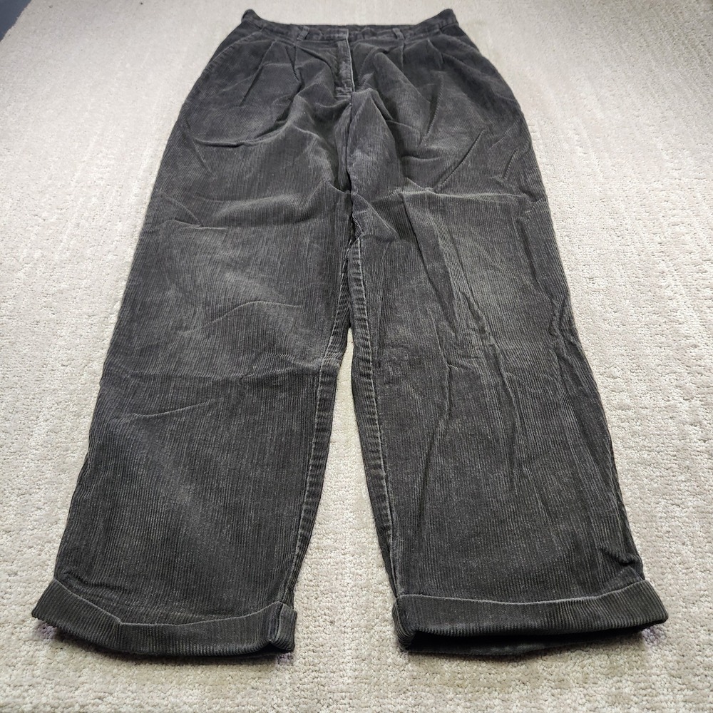 Vintage LL Bean Corduroy Pants Women 10 Pleated High Rise Trouser Heavy Cotton